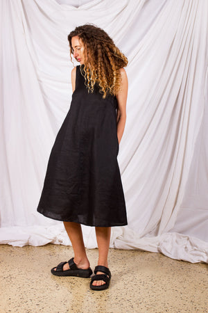 Eden Dress - Black linen