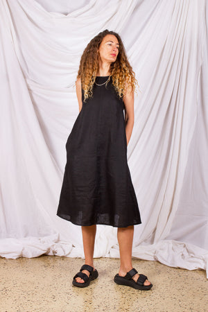 Eden Dress - Black linen