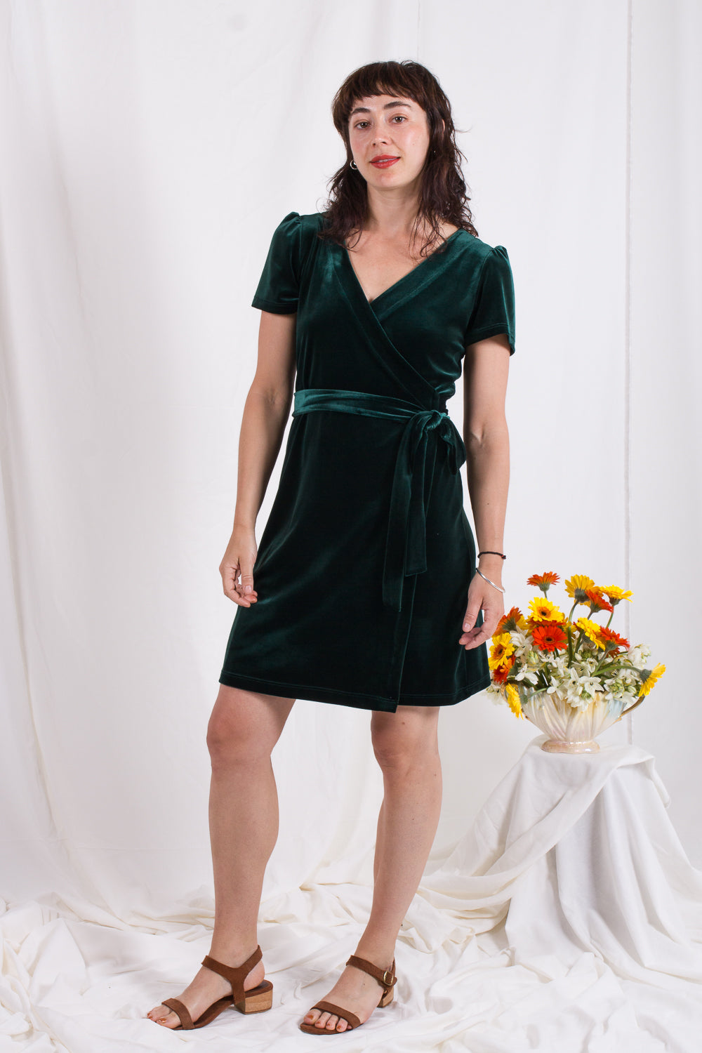 Green velvet hot sale wrap dress